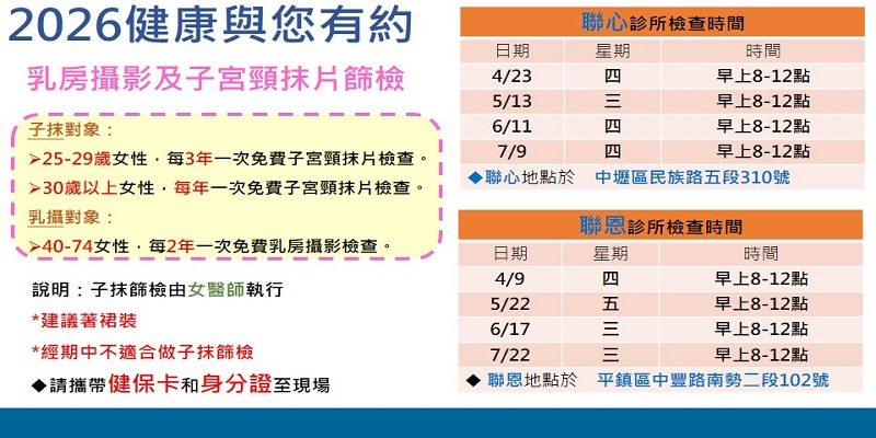 聯恩醫療 : 2026年度第二科乳房攝影暨子抹檢查