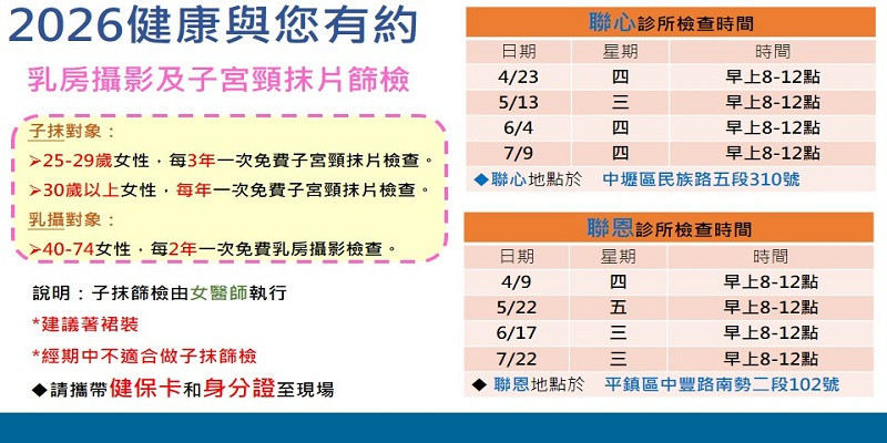 聯恩醫療 : 2026年度第二科乳房攝影暨子抹檢查